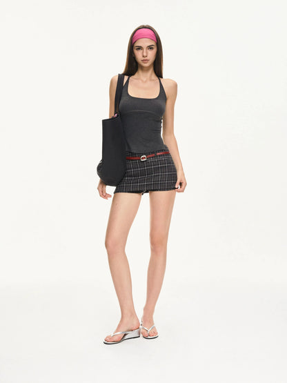 KVKV Yoga Clothing Brand - Retro American Plaid Side Slit Skort