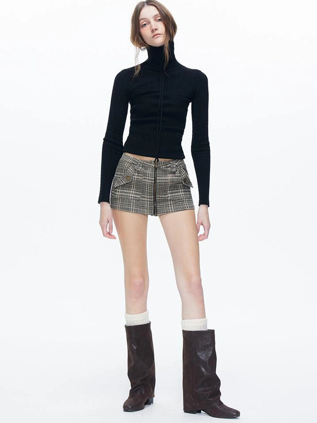 kvkv Retro Checkered Zip Front Skort Shorts