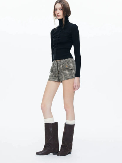 kvkv Retro Checkered Zip Front Skort Shorts