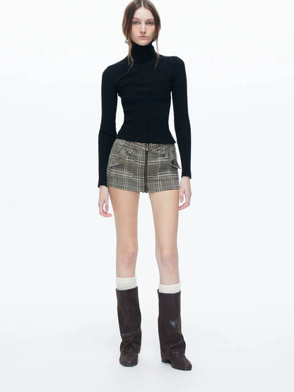 kvkv Retro Checkered Zip Front Skort Shorts