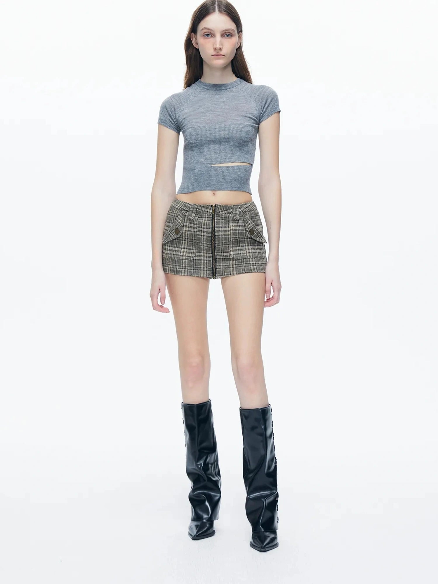 kvkv Retro Checkered Zip Front Skort Shorts