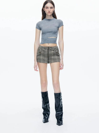 kvkv Retro Checkered Zip Front Skort Shorts