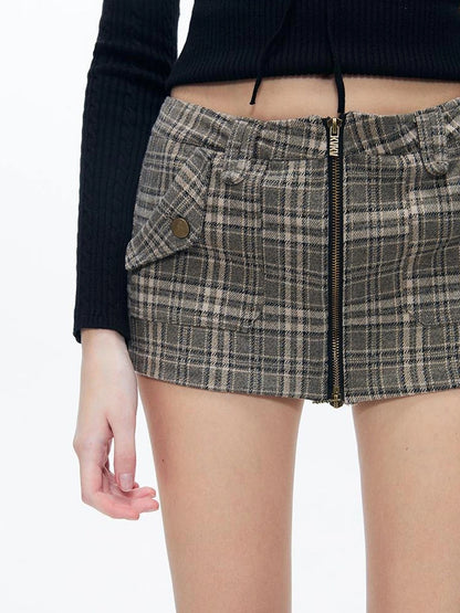 kvkv Retro Checkered Zip Front Skort Shorts