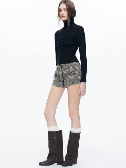 kvkv Retro Checkered Zip Front Skort Shorts