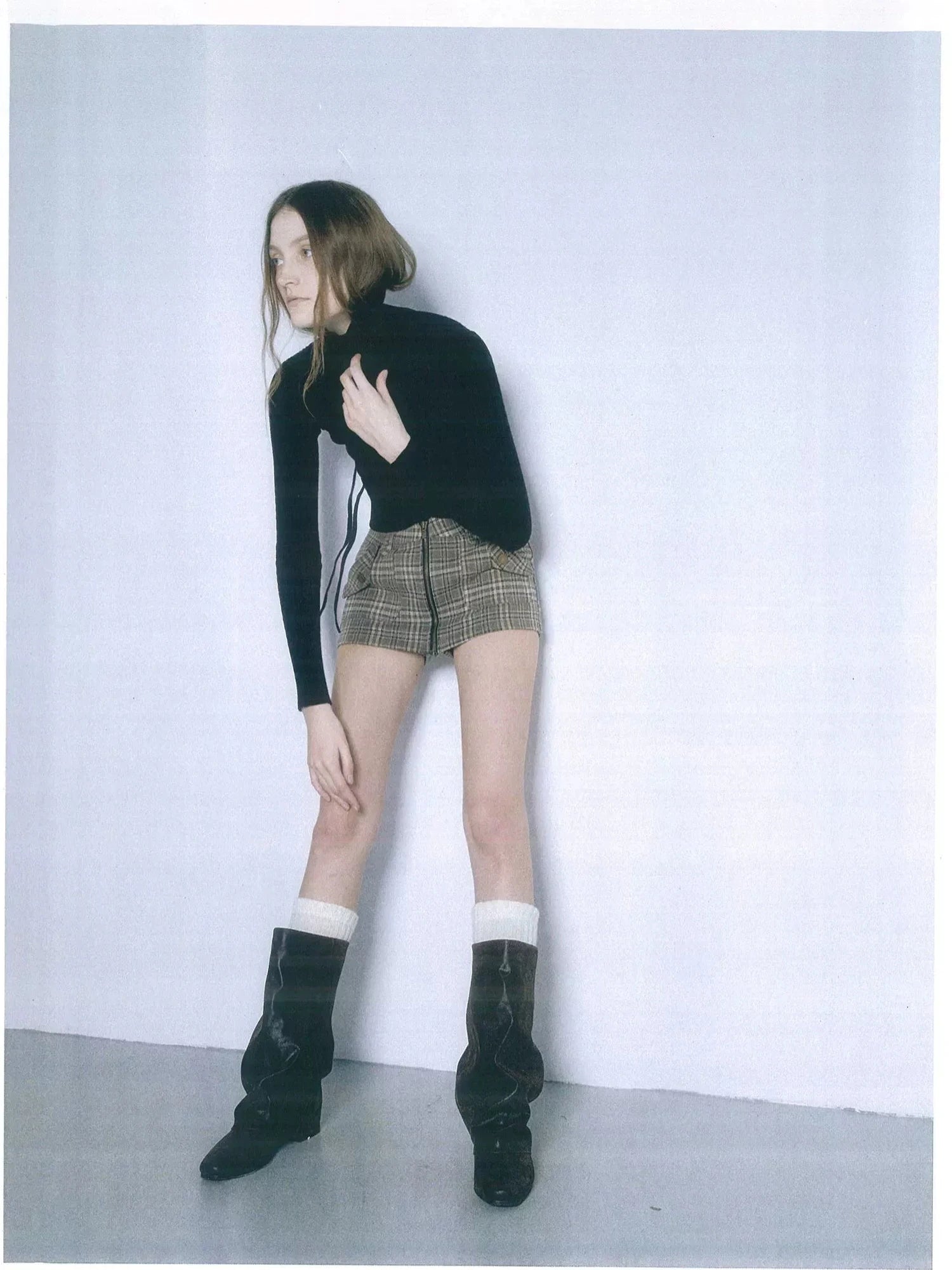 kvkv Retro Checkered Zip Front Skort Shorts
