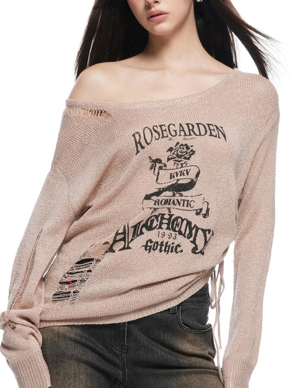 kvkv Retro Floral Embroidered Distressed Knit Sweater