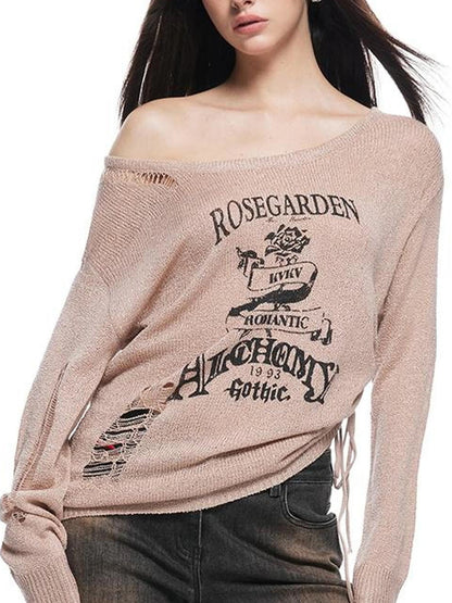 kvkv Retro Floral Embroidered Distressed Knit Sweater