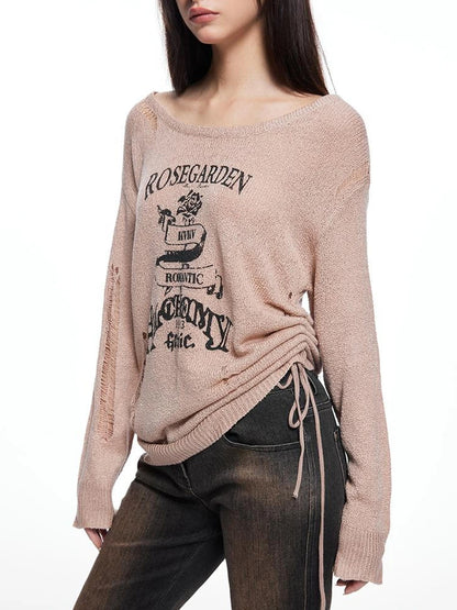 kvkv Retro Floral Embroidered Distressed Knit Sweater
