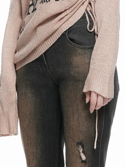kvkv Retro Floral Embroidered Distressed Knit Sweater