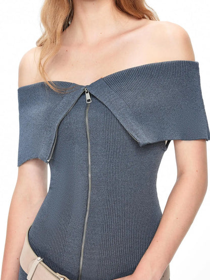 kvkv Retro Knit Zip Up Crop Top