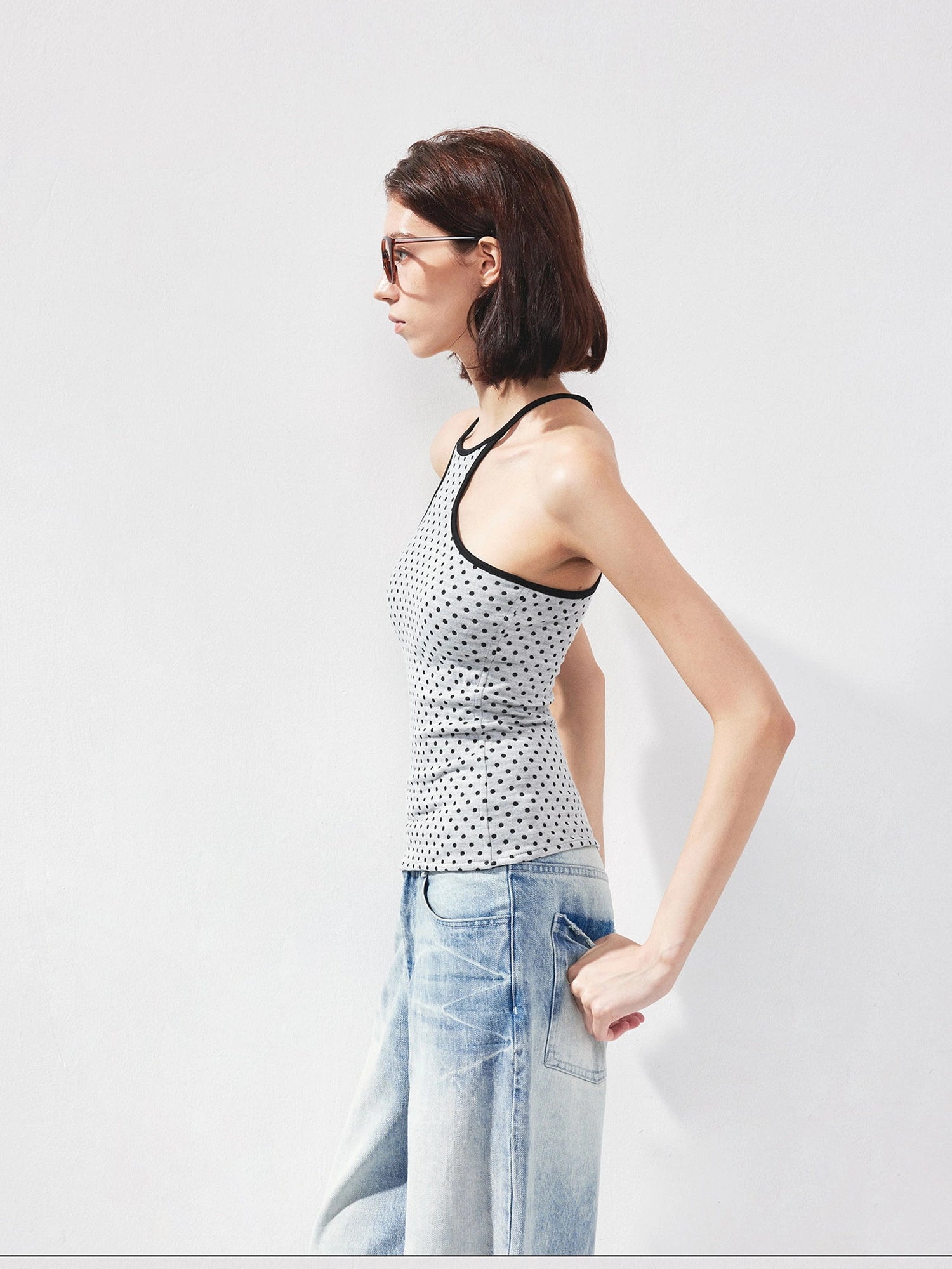 kvkv Retro Polka Dot Stripe Reversible Slim Fit Camisole