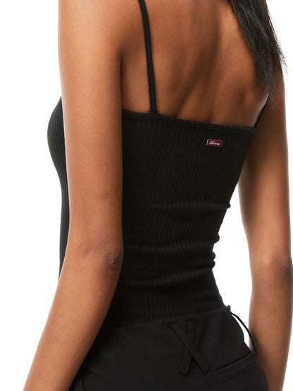 kvkv Retro Ribbed Halter Camisole V-neck T-shirt Long Sleeve