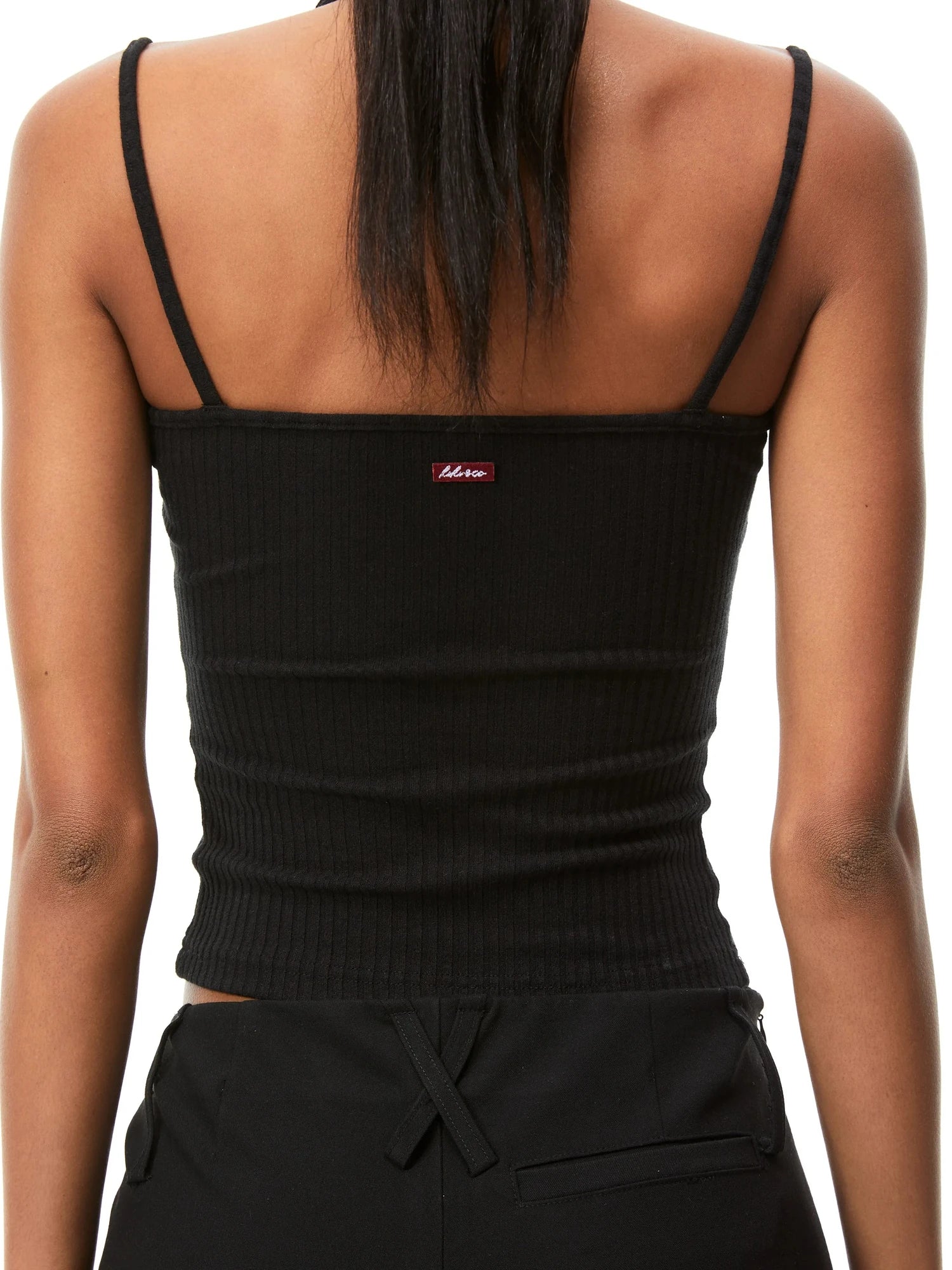 kvkv Retro Ribbed Halter Camisole V-neck T-shirt Long Sleeve