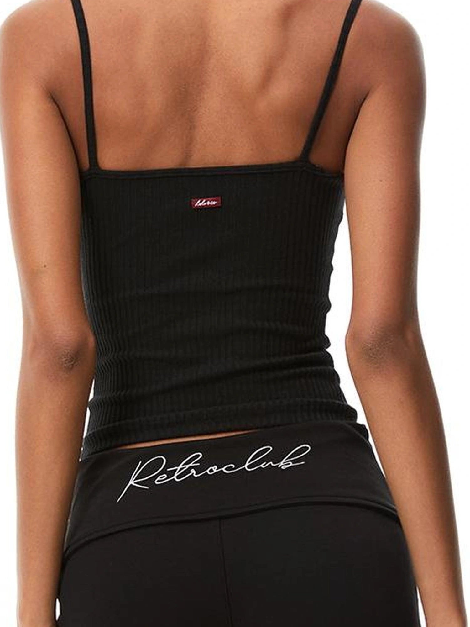 kvkv Retro Ribbed Halter Camisole V-neck T-shirt Long Sleeve