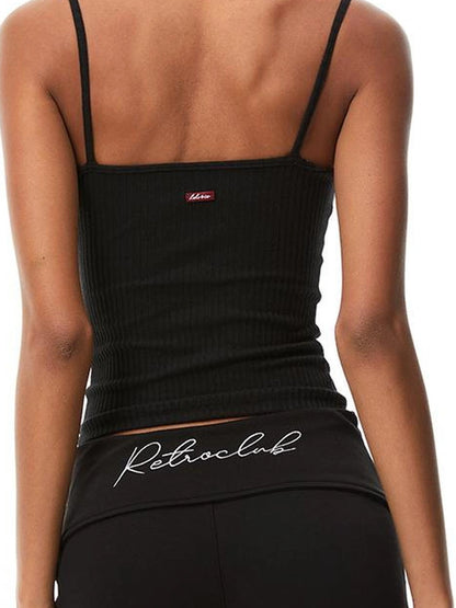 kvkv Retro Ribbed Halter Camisole V-neck T-shirt Long Sleeve