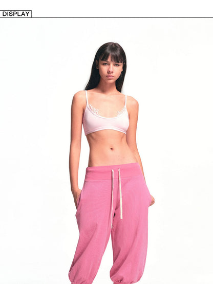kvkv Retro Rose Red Washed Striped Drawstring Loose Women&