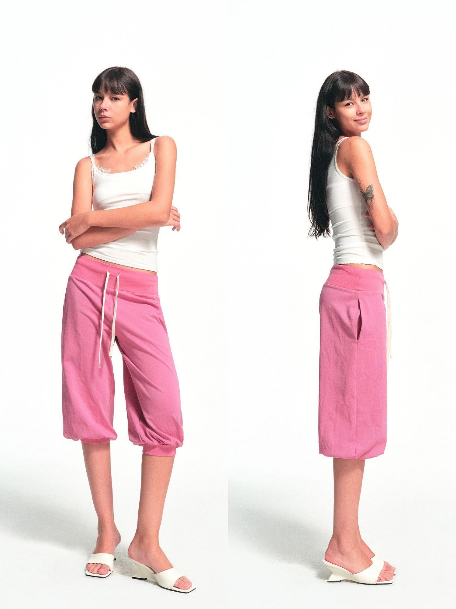 kvkv Retro Rose Red Washed Striped Drawstring Loose Women&