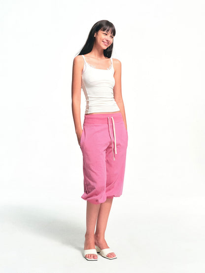 kvkv Retro Rose Red Washed Striped Drawstring Loose Women&