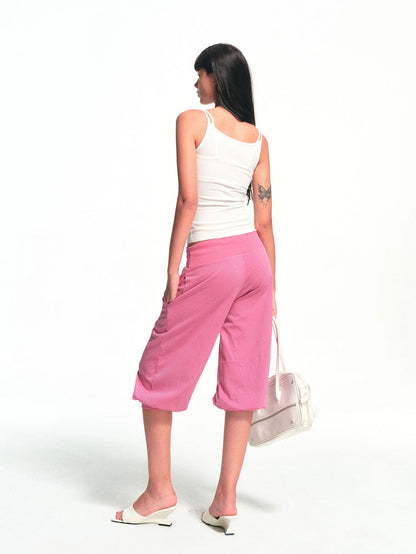 kvkv Retro Rose Red Washed Striped Drawstring Loose Women&