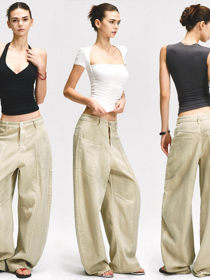 kvkv_Retro_Washed_Khaki_Distressed_Structural_Arc_Carved_Cargo_Pants_MISSTT