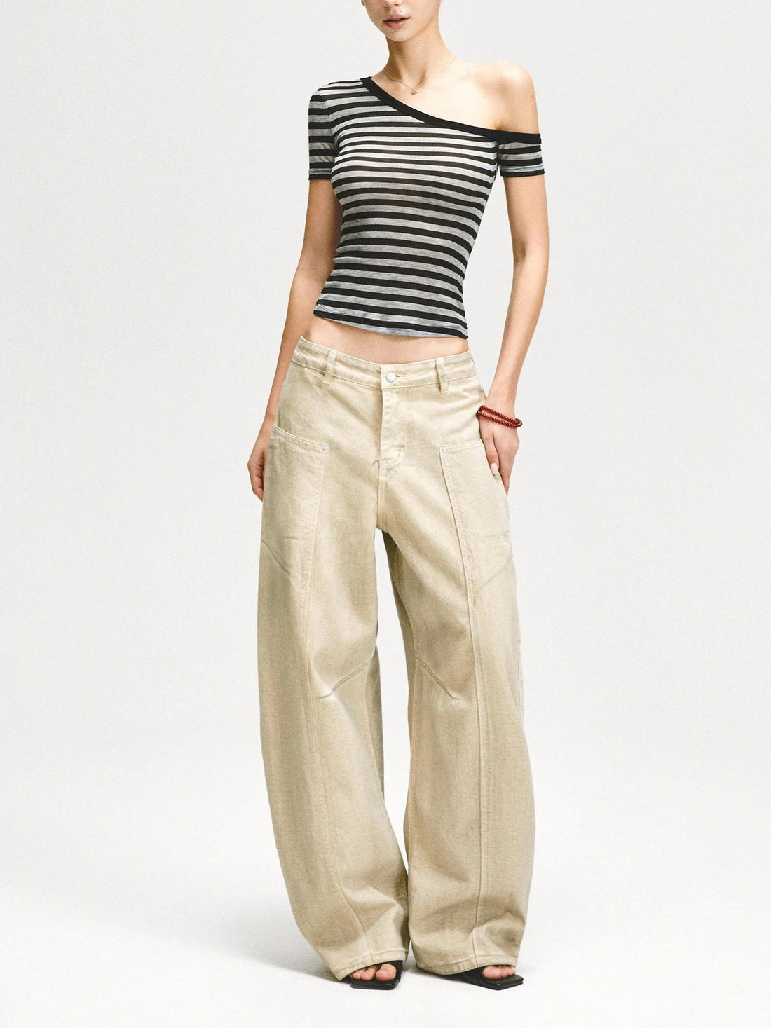 kvkv Retro Washed Khaki Distressed Structural Arc Carved Cargo Pants