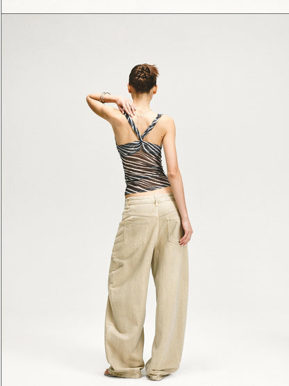 kvkv Retro Washed Khaki Distressed Structural Arc Carved Cargo Pants