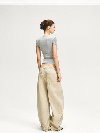 kvkv Retro Washed Khaki Distressed Structural Arc Carved Cargo Pants
