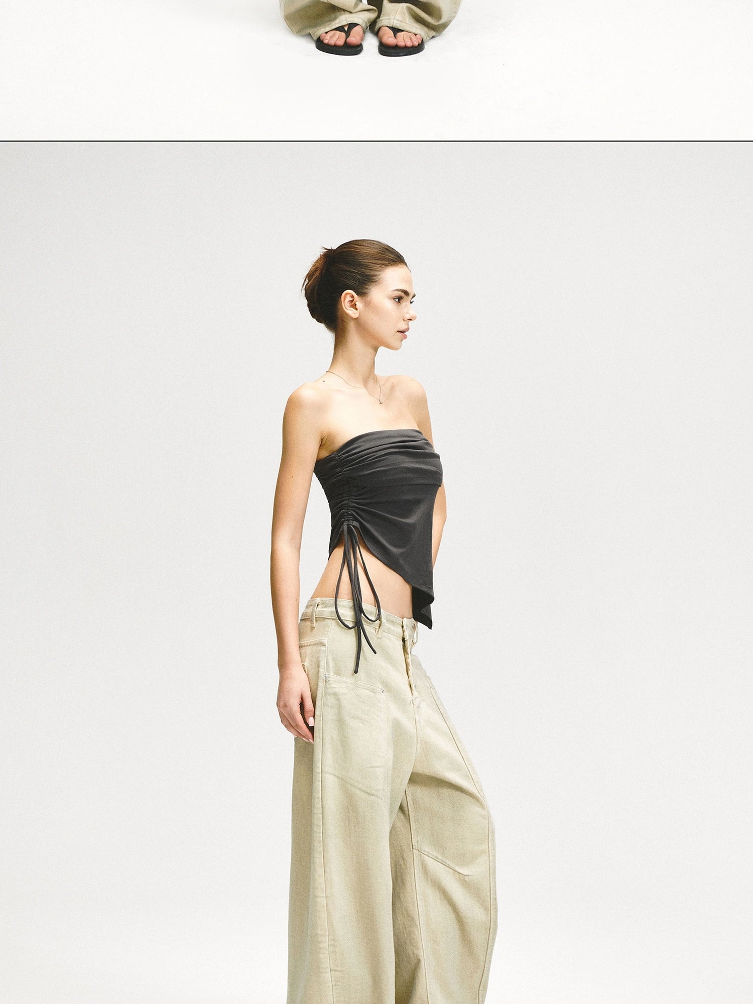 kvkv Retro Washed Khaki Distressed Structural Arc Carved Cargo Pants