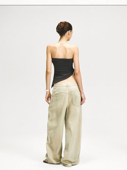 kvkv Retro Washed Khaki Distressed Structural Arc Carved Cargo Pants