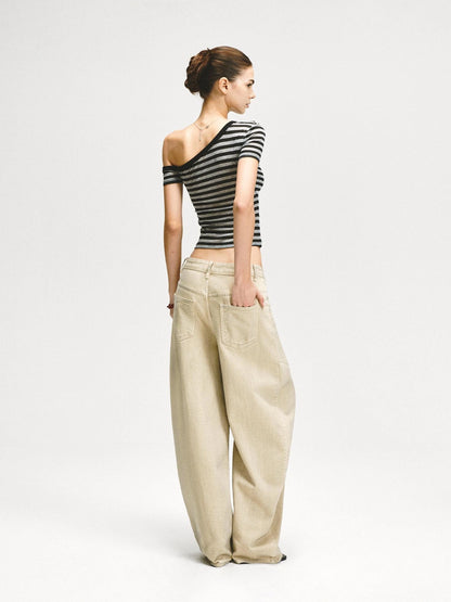 kvkv Retro Washed Khaki Distressed Structural Arc Carved Cargo Pants