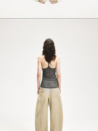 kvkv Retro Washed Khaki Distressed Structural Arc Carved Cargo Pants