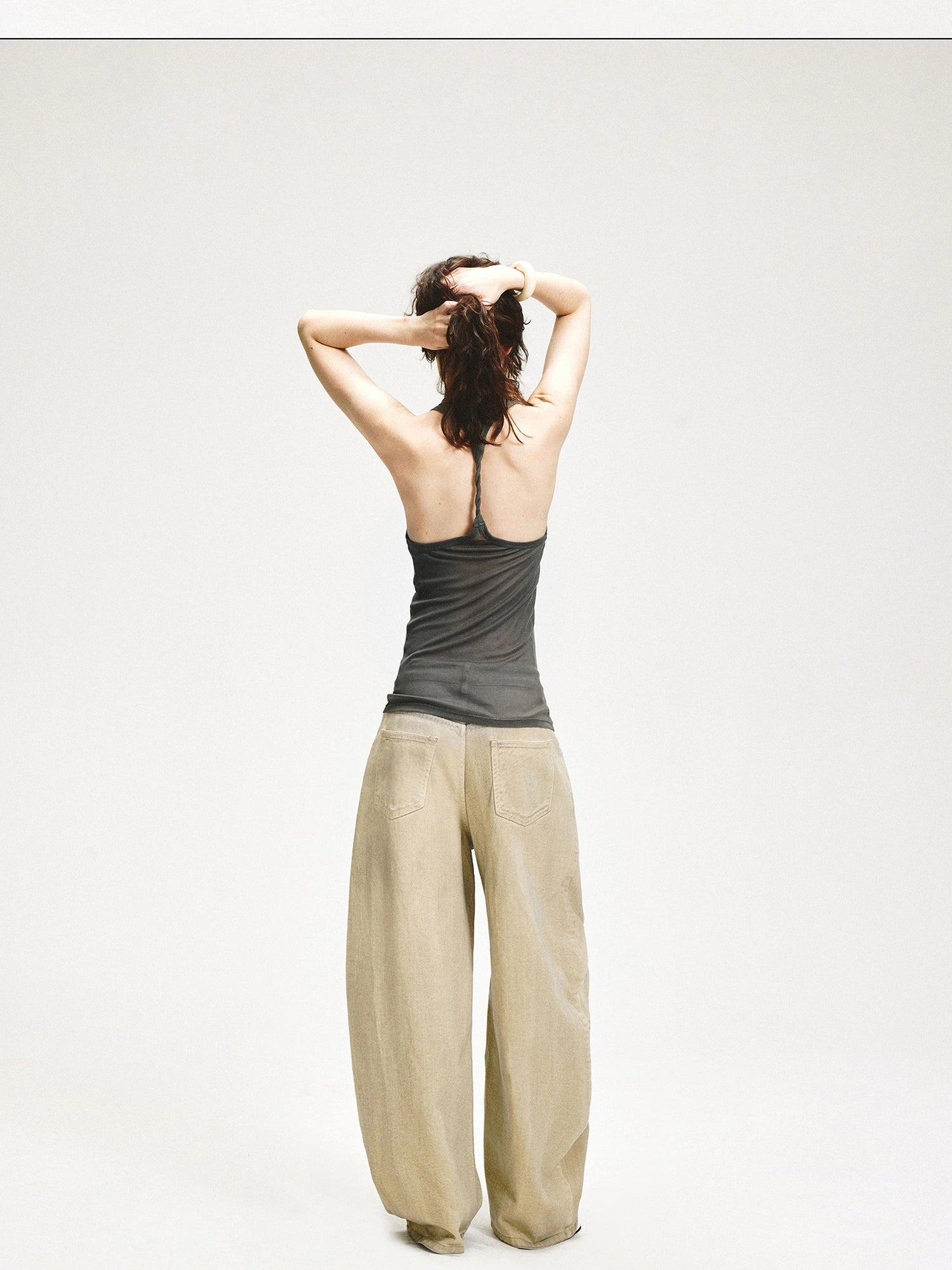 kvkv Retro Washed Khaki Distressed Structural Arc Carved Cargo Pants