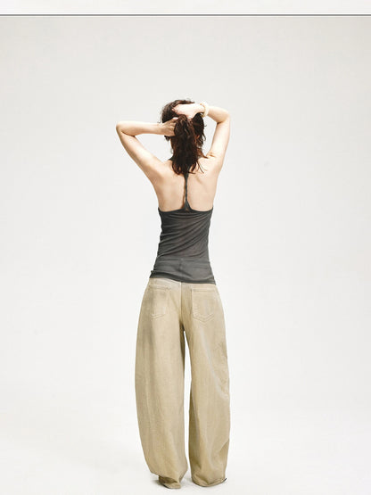kvkv Retro Washed Khaki Distressed Structural Arc Carved Cargo Pants