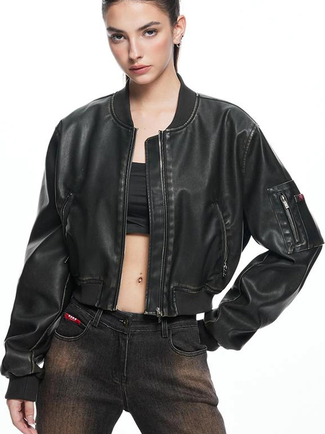 kvkv Retro Washed Leather Biker Jacket