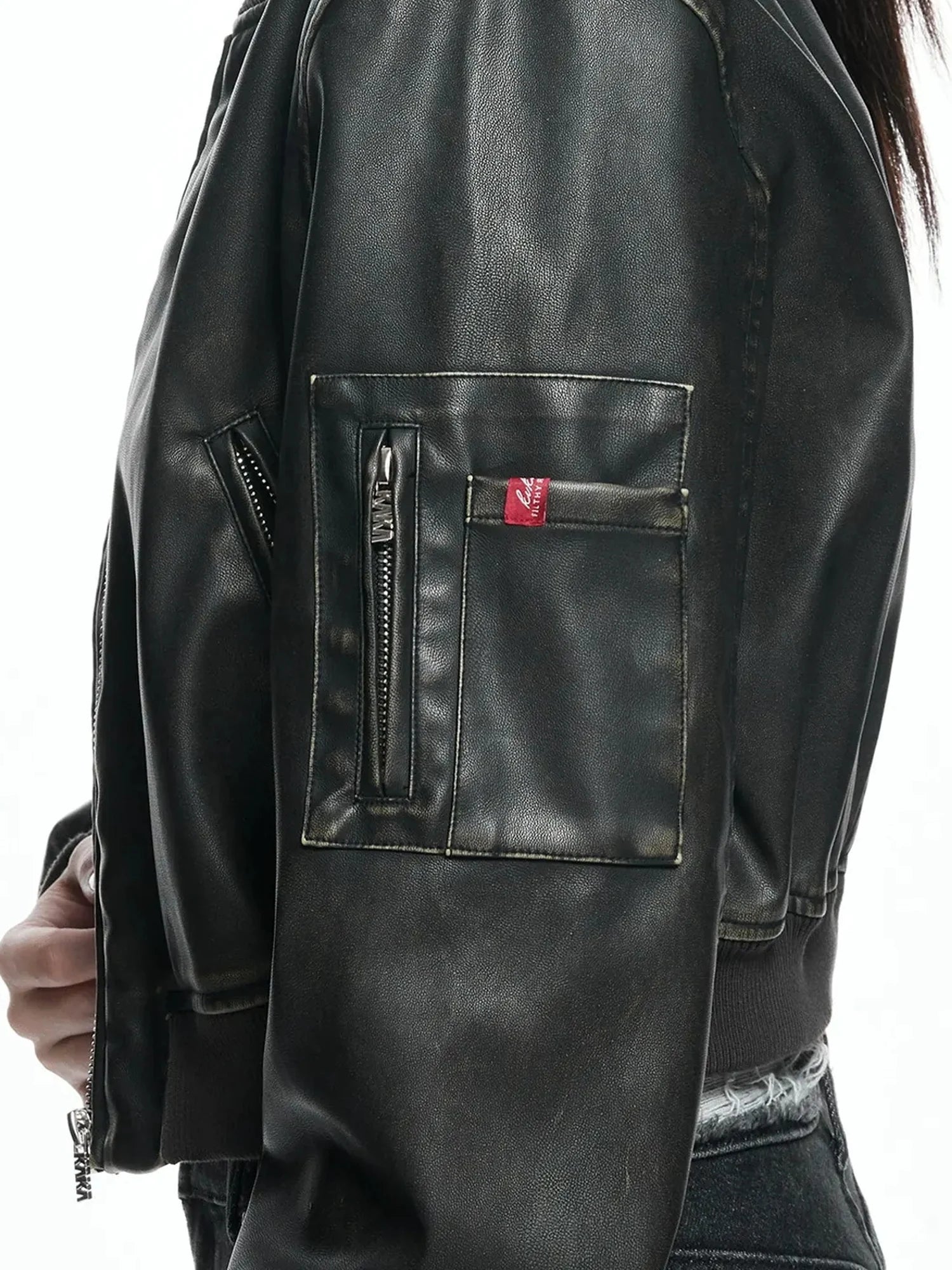 kvkv Retro Washed Leather Biker Jacket