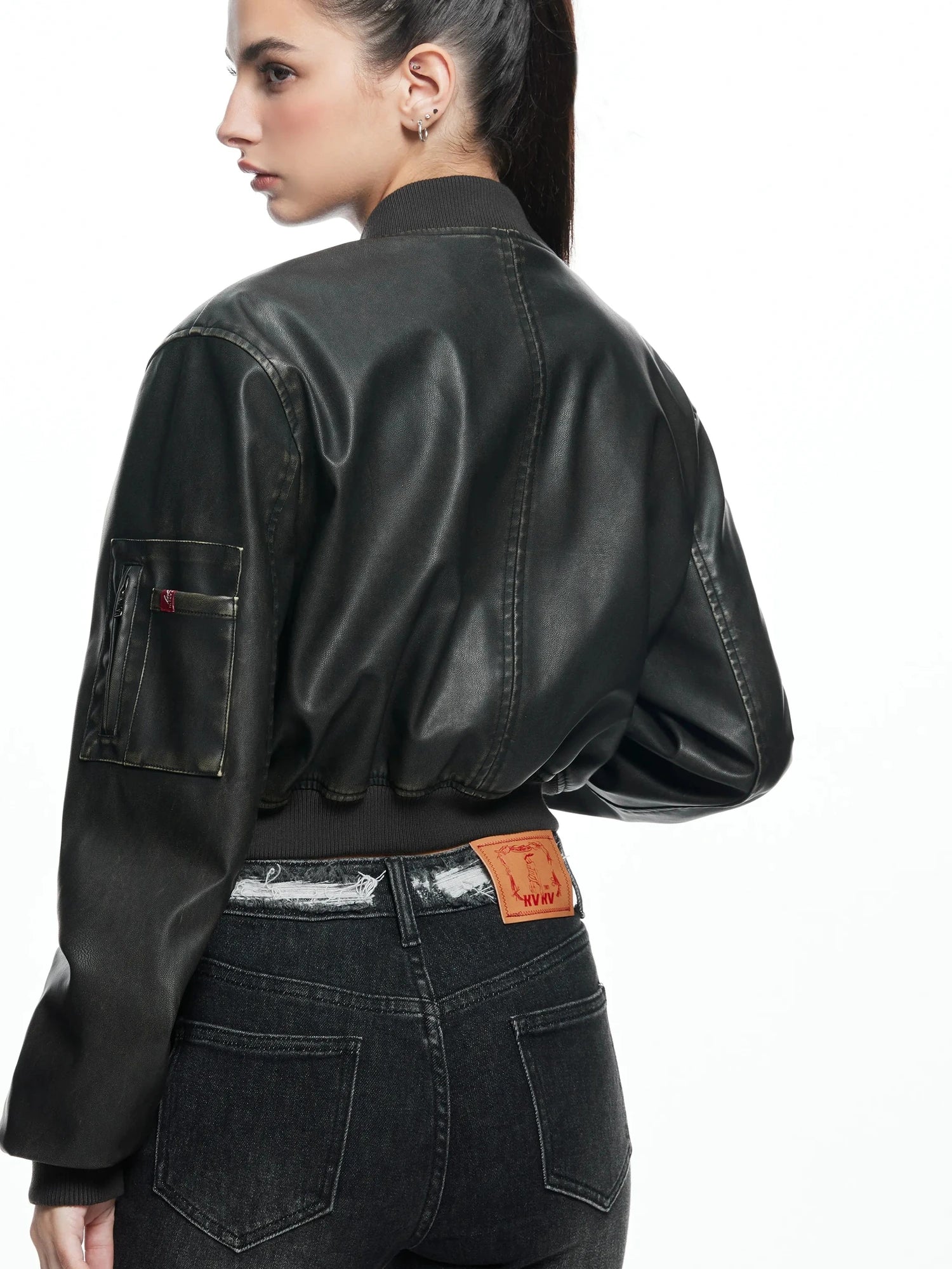 kvkv Retro Washed Leather Biker Jacket