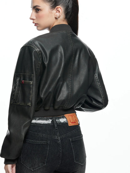 kvkv Retro Washed Leather Biker Jacket