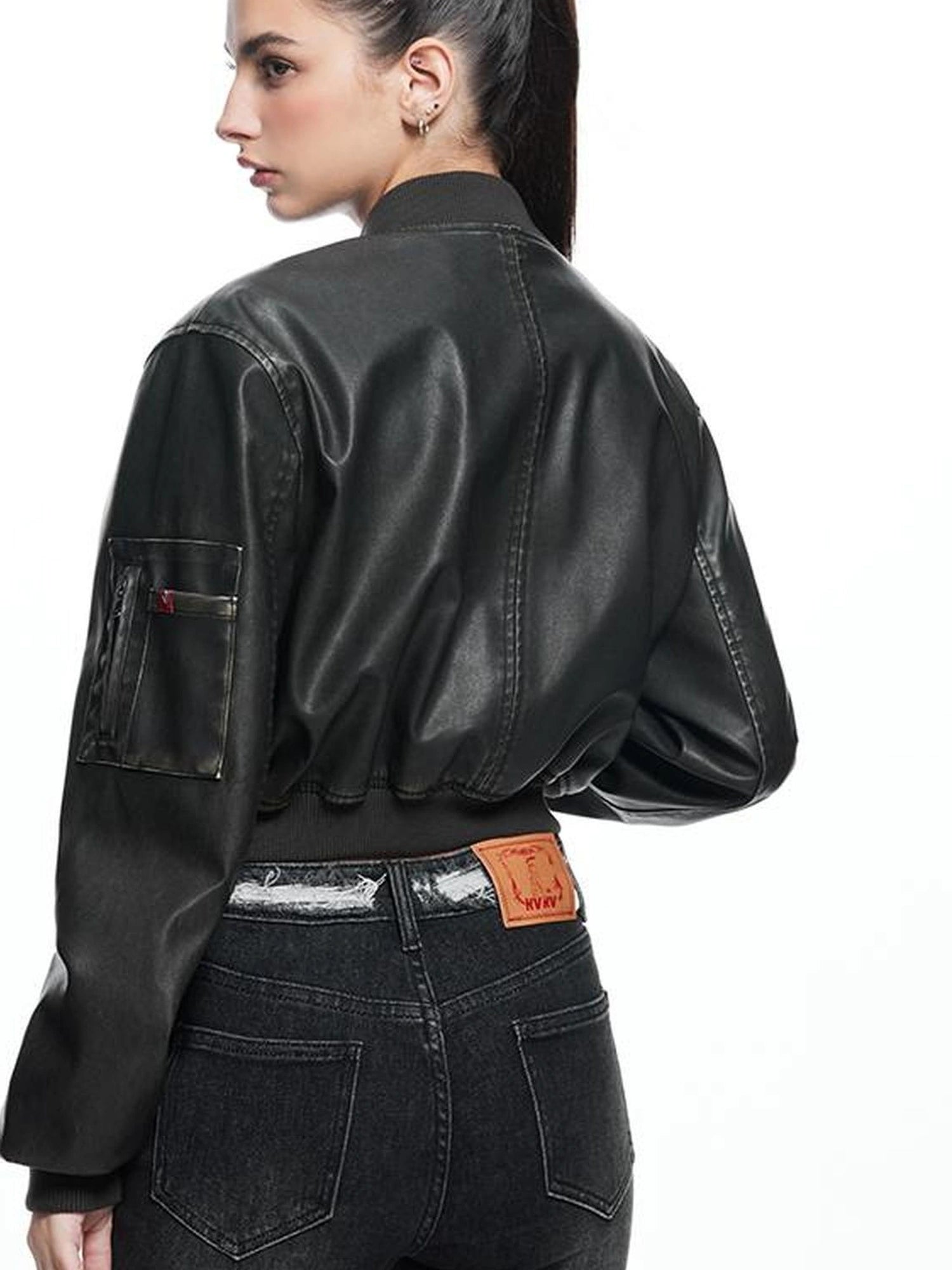 kvkv Retro Washed Leather Biker Jacket