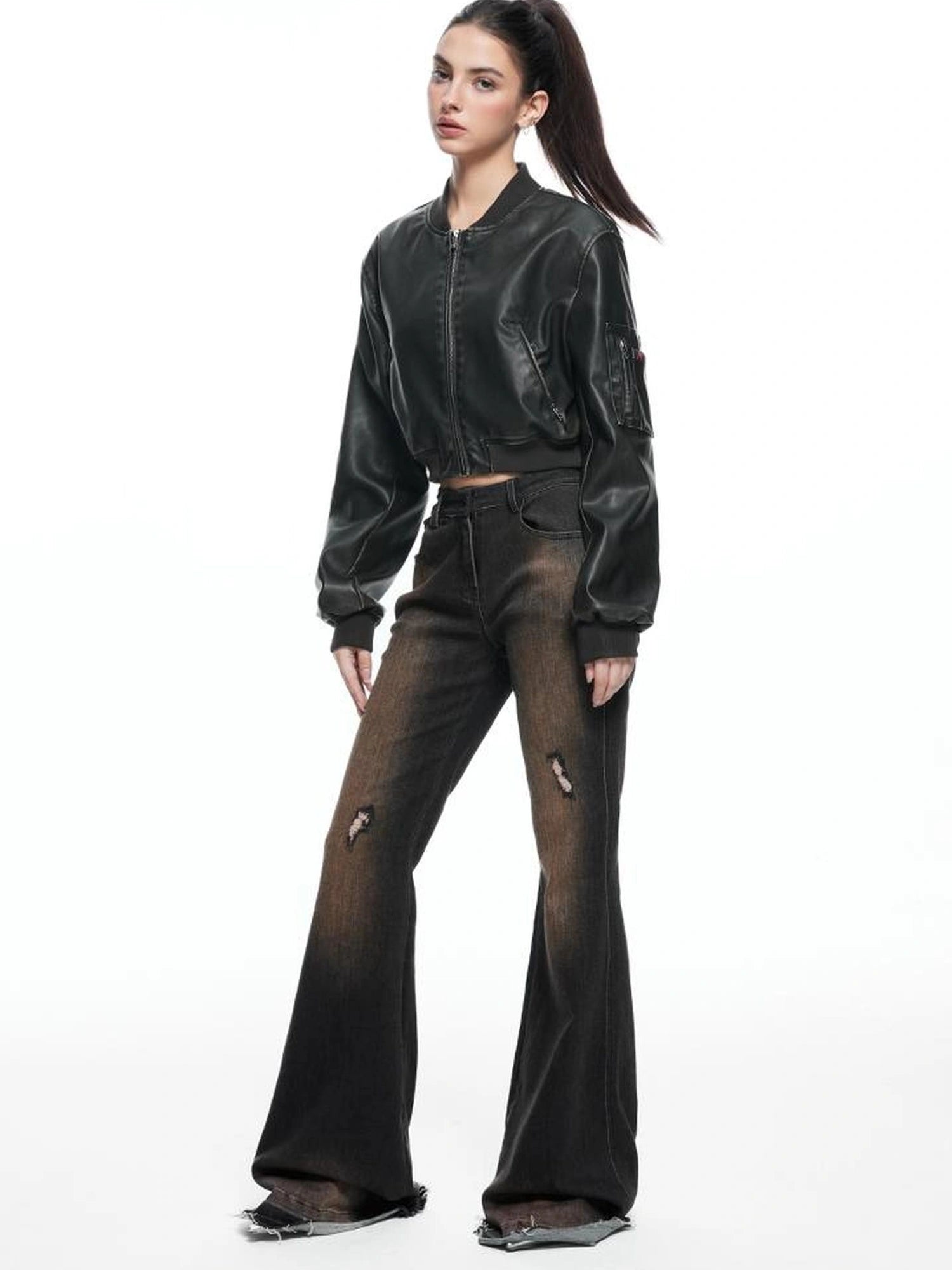 kvkv Retro Washed Leather Biker Jacket