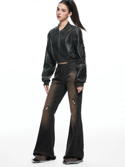 kvkv Retro Washed Leather Biker Jacket