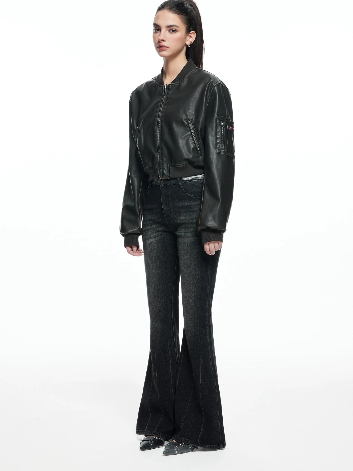 kvkv Retro Washed Leather Biker Jacket