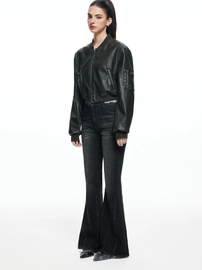 kvkv Retro Washed Leather Biker Jacket