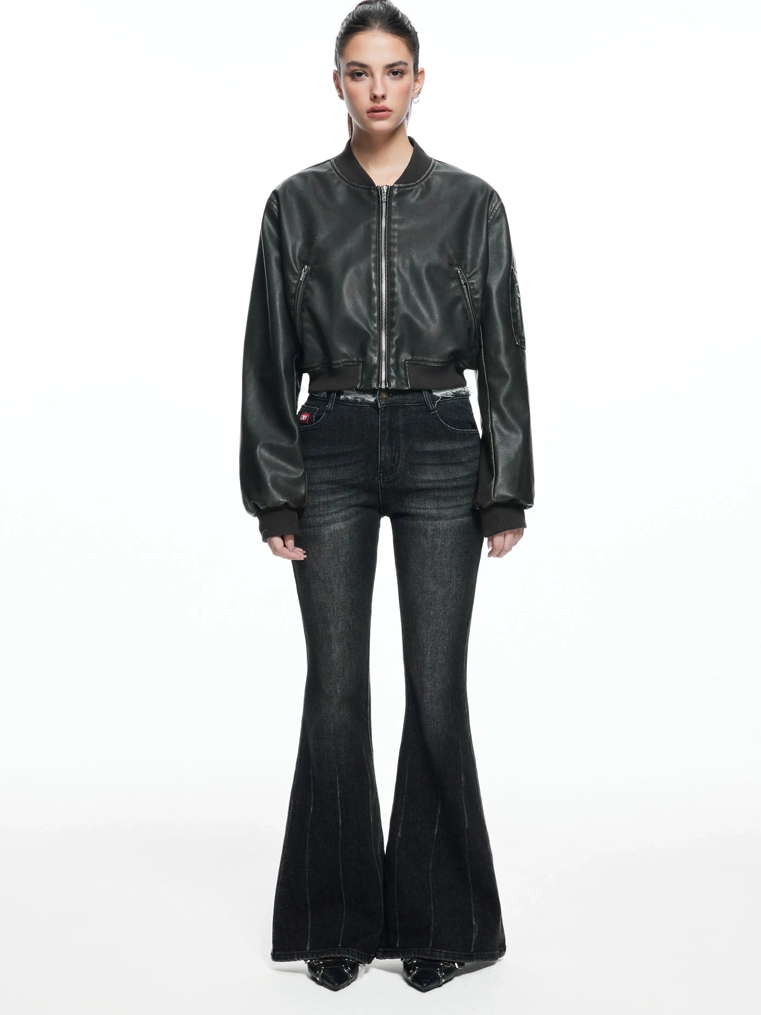 kvkv Retro Washed Leather Biker Jacket