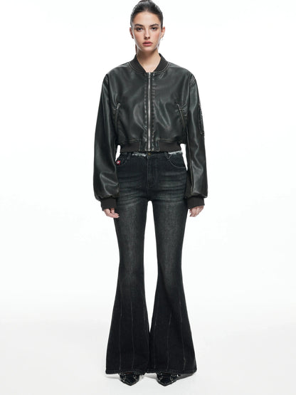 kvkv Retro Washed Leather Biker Jacket