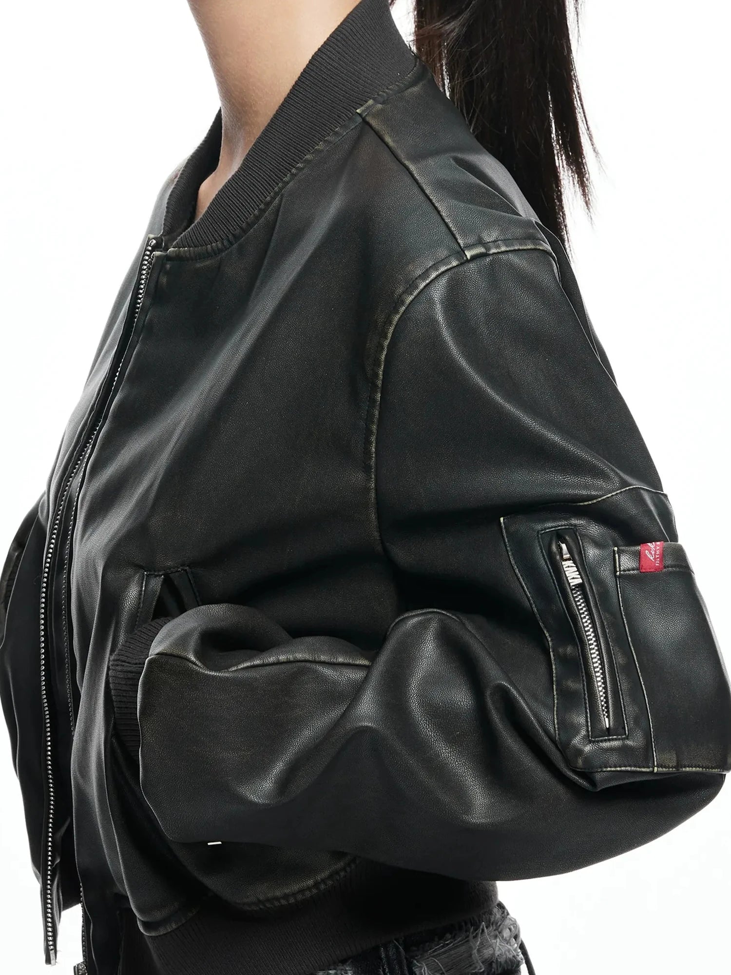 kvkv Retro Washed Leather Biker Jacket