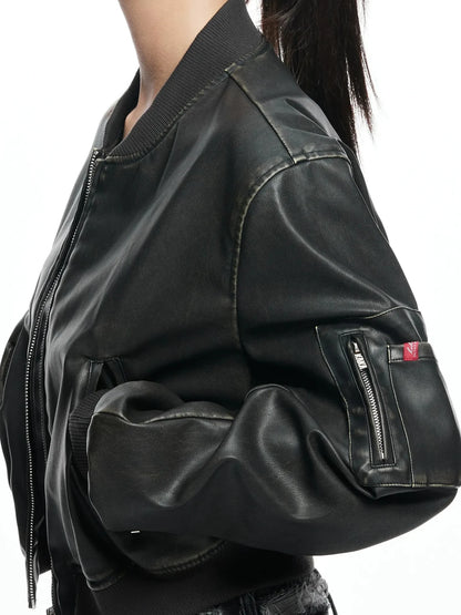kvkv Retro Washed Leather Biker Jacket