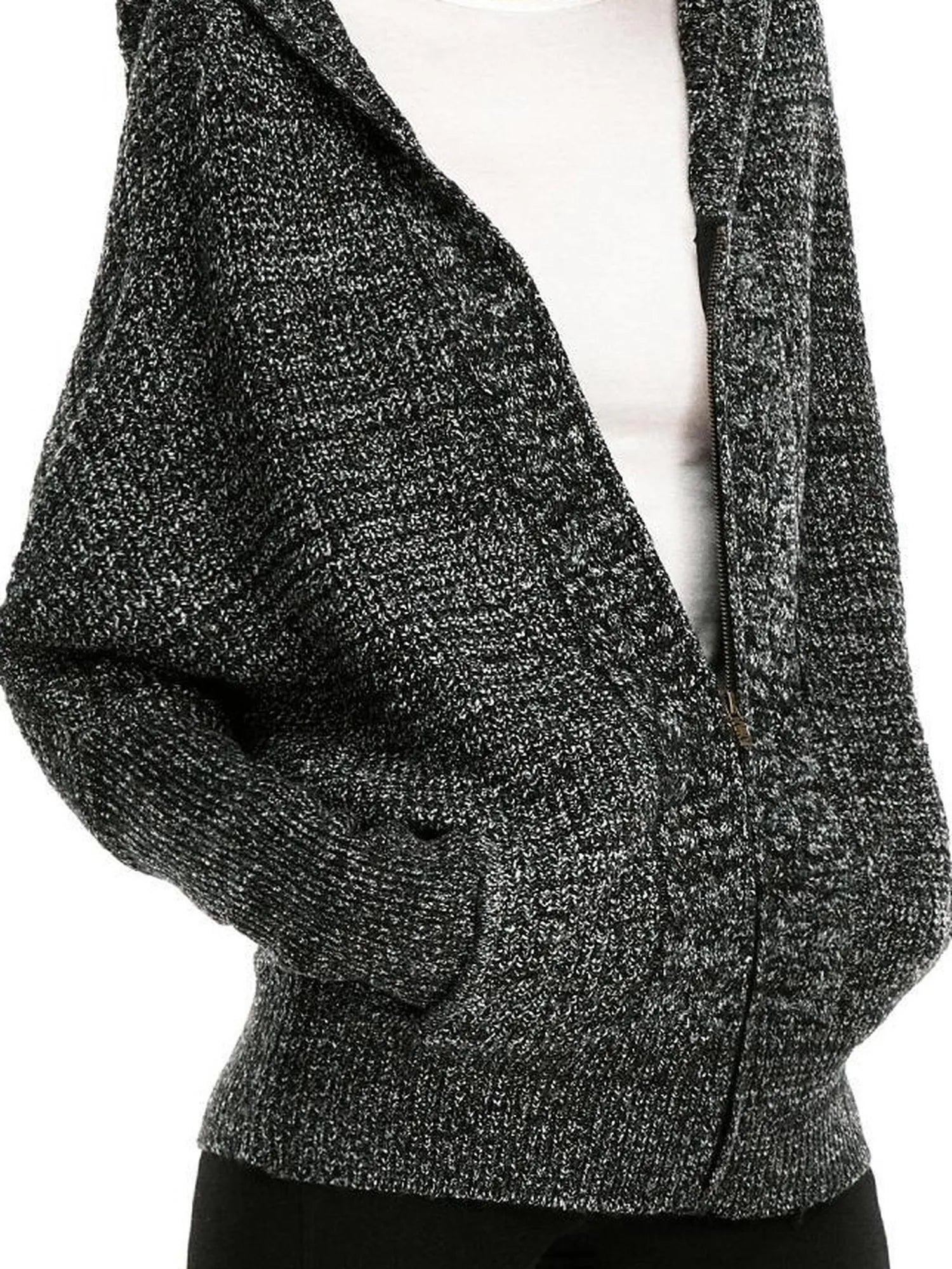kvkv Retro Zip Hooded Cardigan In Grey Blend
