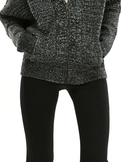 kvkv Retro Zip Hooded Cardigan In Grey Blend