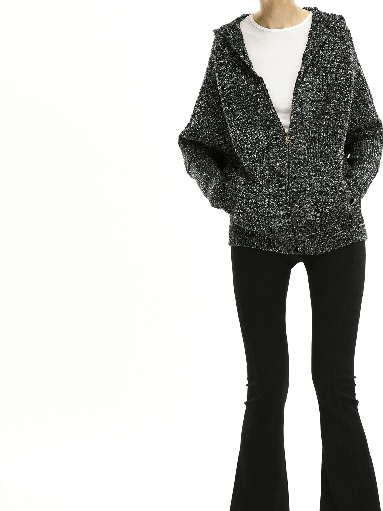 kvkv Retro Zip Hooded Cardigan In Grey Blend