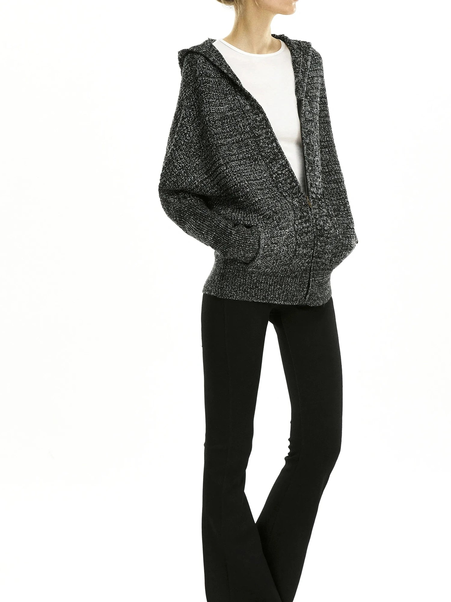 kvkv Retro Zip Hooded Cardigan In Grey Blend